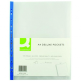 Q-Connect Delux Punched Pocket Top Opening Blue Strip A4 Clear Pack of 25 KF01122