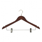 Dark Wood Hanger With Hook & Skirt Clips (50 pcs)