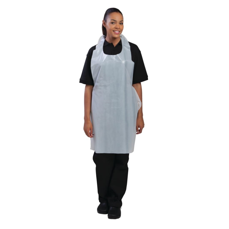 Disposable Polythene Bib Aprons 14.5 Micron White (Pack of 100)